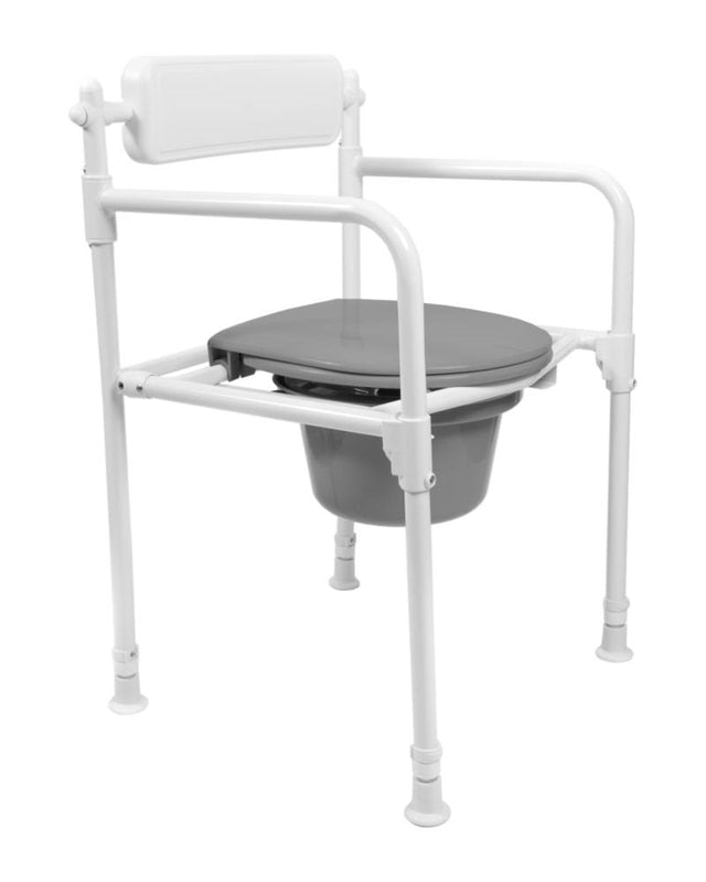 Fällbar och transportabel toalettstol med tömbar hink/potta – Lättviktsmodell i vit/grå. - Toiletforhøjere - Seniorliving