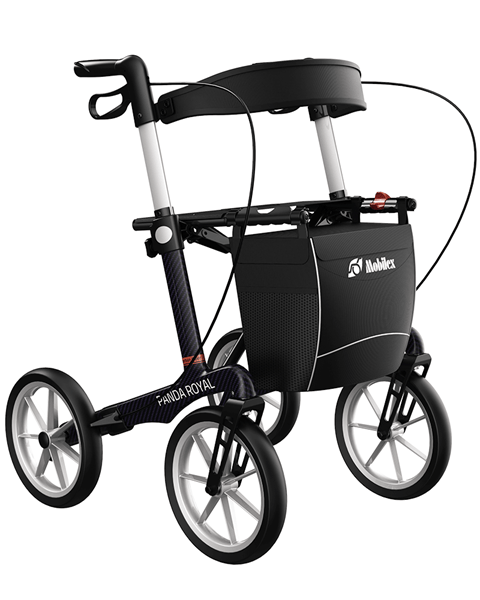 Panda Royal - Lättviktsrollator i kolfiber med stora stötdämpande hjul (Mörklila) - Udendørs rollator - Seniorliving