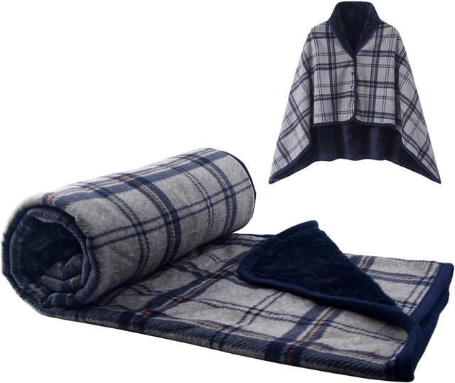 Varm indendørs hygge poncho - One size. Blød & lækker fleece med knapper. - Poncho - Seniorliving