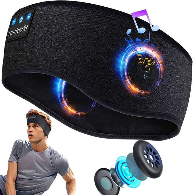 Sov gott - Elastiskt pannband med Bluetooth, hörlurar & mikrofon. 5.0. - Kudde - Seniorliving