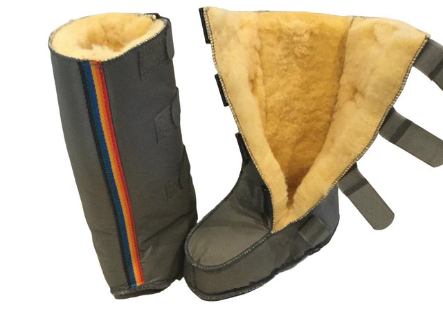 Superläcker lammstövel (medicinsk), yttersula - lång modell med 4 kardborreband, GRÅ - Stövlar - Seniorliving