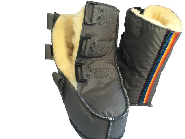 Supervarm och mjuk lammstövel, yttersula - kort modell med 3 kardborreband, GRÅ, - Stövlar - Seniorliving