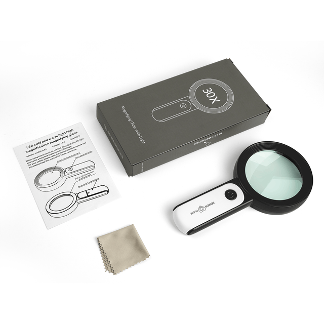 Exklusivt förstoringsglas med 30x förstoring, 18 LED - lampor och tre ljuskombinationer - Forstørrelsesglas - Seniorliving