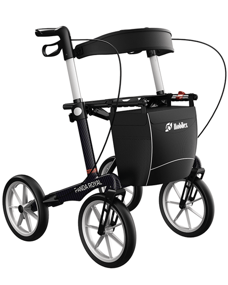 Panda Royal - Lättviktsrollator i kolfiber med stora stötdämpande hjul (Mörklila) - Udendørs rollator - Seniorliving