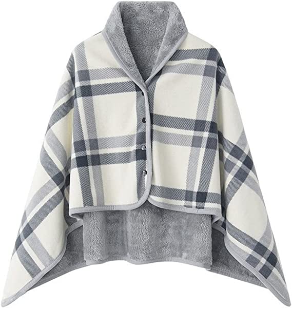 Varm indendørs hygge poncho - One size. Blød & lækker fleece med knapper. - Poncho - Seniorliving