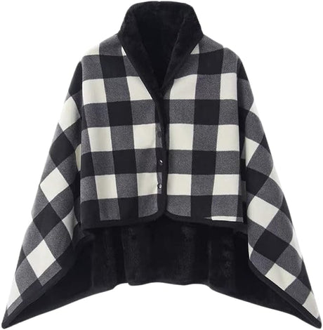 Varm indendørs hygge poncho - One size. Blød & lækker fleece med knapper. - Poncho - Seniorliving