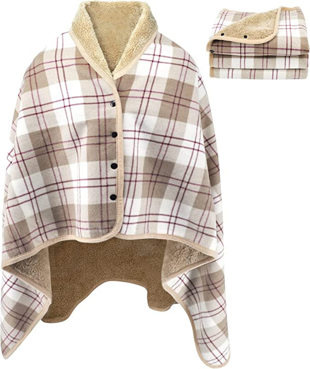 Varm indendørs hygge poncho - One size. Blød & lækker fleece med knapper.