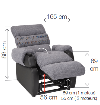 XXL COCOON” vil-/loungefåtölj. 65 cm. Lyft-/sänkfunktion. GRÅ textil/SVART konstläder (PU)