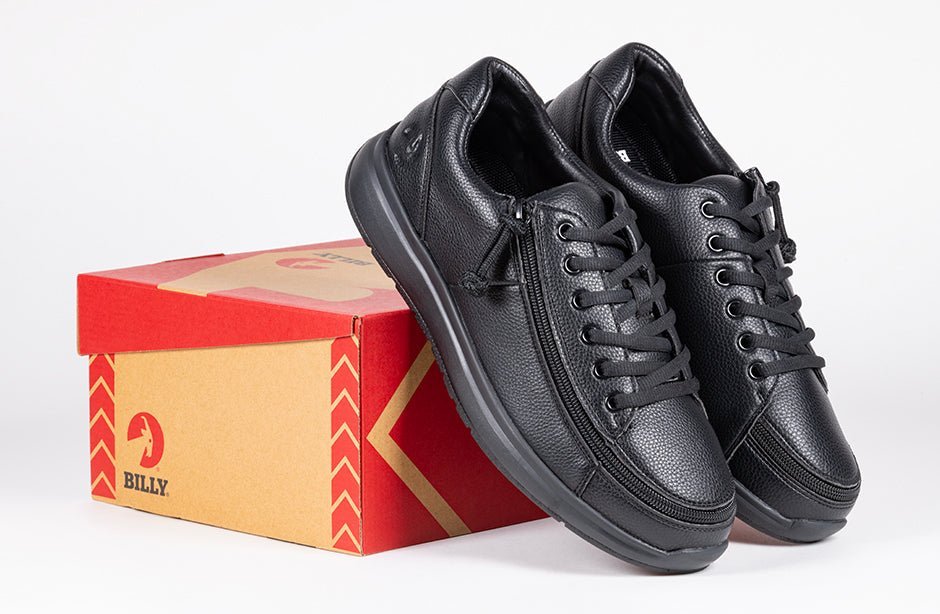 BILLY Comfort WORK - Blixtlåsskor i äkta läder för män (Extra Wide). Lämplig för fotskenor! - dragkedja skor - Seniorliving