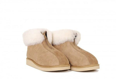 FÖRSÄLJNING! Tofflor med mjukt lammskinn - Med dragkedja &amp; fast skumsula. Liten i storleken. - Seniorliving