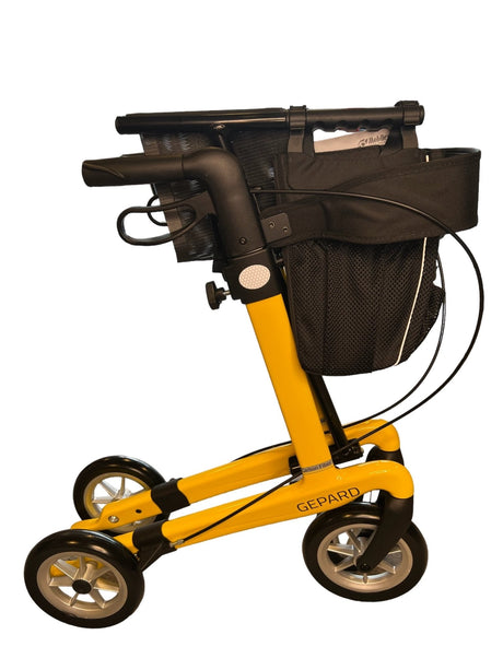 Gul kolfiberrullator - Ultralätt &amp; hopfällbar, 5,5 kg. Inkl. ryggstöd &amp; pinnhållare - Utomhusvandrare - Seniorliving