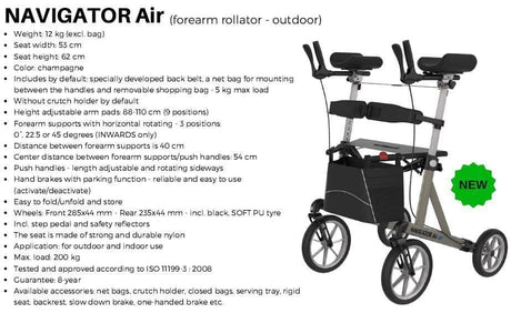 Navigator Air Outdoor - med smarta justerbara armstöd (2 olika vinklar) - Utomhusvandrare - Seniorliving