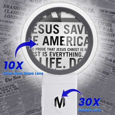 Premium läsförstoringsglas x10 med kraftfull förstoring och LED - belysning. Fria händer! - Förstoringsglas - Seniorliving