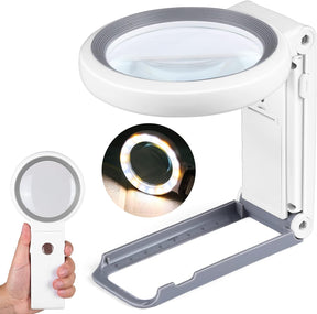 Premium läsförstoringsglas x10 med kraftfull förstoring och LED - belysning. Fria händer! - Förstoringsglas - Seniorliving