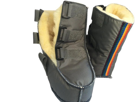 Supervarm och mjuk lammstövel, yttersula - kort modell med 3 kardborreband, GRÅ, - Stövlar - Seniorliving