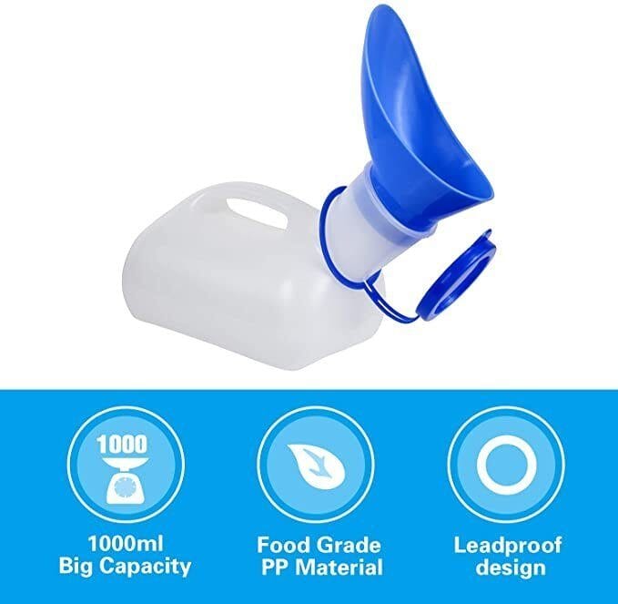 Urinflaska 1000ml - Unisex, portabel med handtag och vattentätt lock. Camping. - Urinaler - Seniorliving