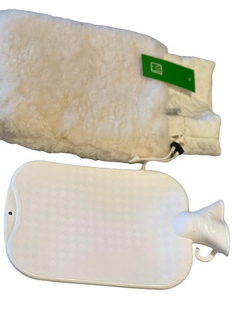 Varmvattenflaska med äkta mjukt lammskinn - Lyx &amp; maximalt välbefinnande. 1 liter - varmvattensflaska - Seniorliving